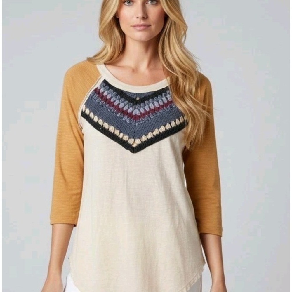 We The Free People Spring Bound Crochet Detail Raglan Sleeve Top Women's XS Boho